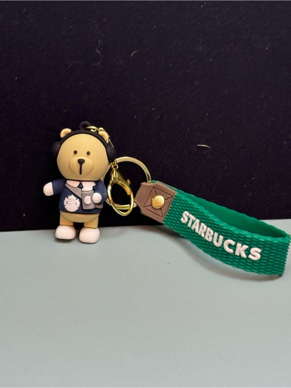 NWOT Blue Barista Bear Keychain with Green Logo Strap - Picture 6 of 11